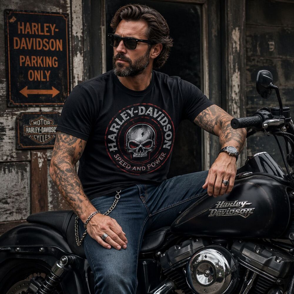 Harley Davidson Skull T Shirt Mens Large Black Biker Graphic Eagle USA Shirt